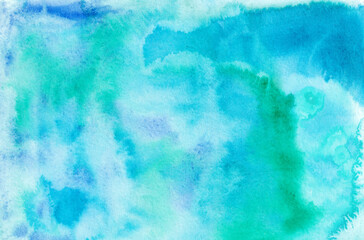 Hand drawn watercolor abstract azure blue background