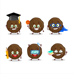 School student of chocolate cookies cartoon character with various expressions