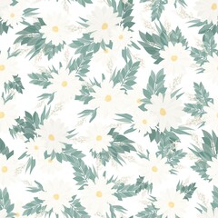 Fototapeta na wymiar Seamless pattern. Set of bouquets of beautiful spring flowers. White flowers, leaves and branches. Flat isolated vector illustration.