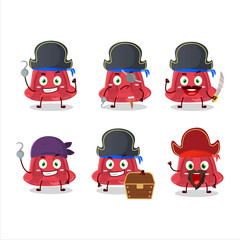 Cartoon character of red pudding with various pirates emoticons