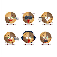 Sweety cookies cartoon character are playing games with various cute emoticons