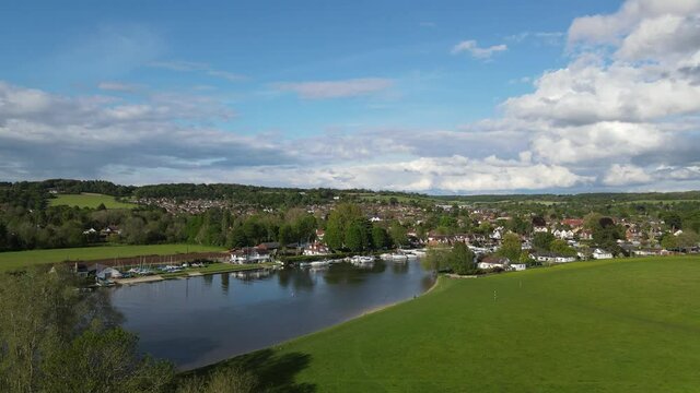 River Thames at Bourne End , UK Buckinghamshire Aerial footage 4k