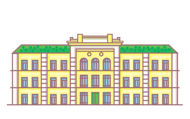 Fototapeta premium Old Public building. Building contour school. Isolated vector illustration. Continuous line art drawing vector illustration. abstract design. School building icon. Abstract background.