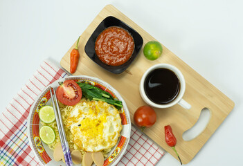 Indonesian Mie Goreng or Fried Noodle with egg traditional Indonesian or Chinese food