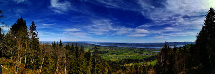 View of lake Zürich from Belleview above Raten pass. Copy space