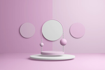 Abstract pink product scene. Pastel red presentation template copy space, minimal geometric shapes. 3D rendering