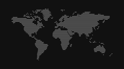 Vector illustration of a world map made from lines on a black background. Geographic banner or template.