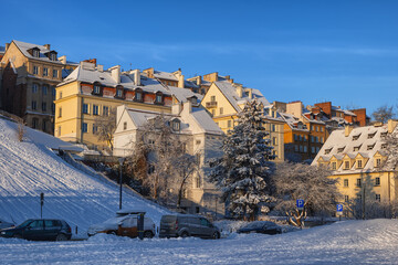 Obraz premium Warsaw Old Town Houses In Winter In Poland
