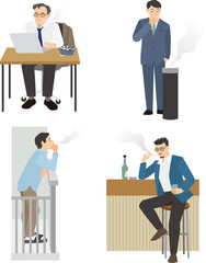 Vector illustration set of men smoking cigarettes