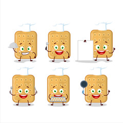 Cartoon character of biscuit with various chef emoticons