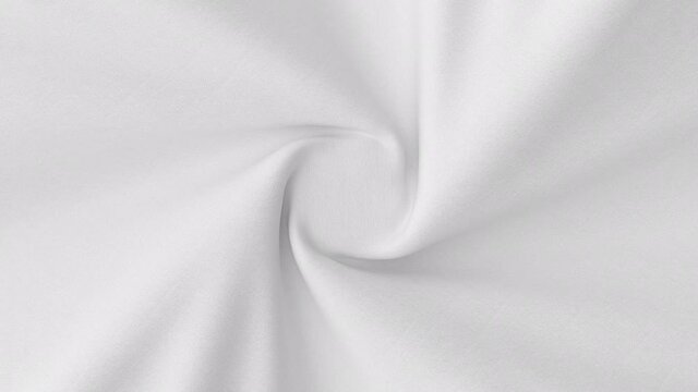 White cloth twist with folds. 3d render Animation of clean fabric rotate around central spot and wraps.