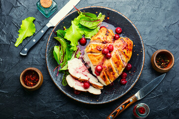 Grilled chicken fillet with cherry syrup