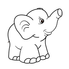 Animals, coloring book for kids. Black and white image, elephant.