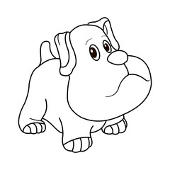 Animals, coloring book for kids. Black and white image, Dog.