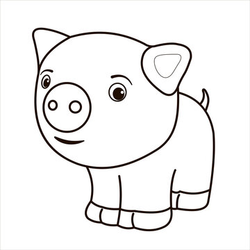 Animals, coloring book for kids. Black and white image, Piggy 