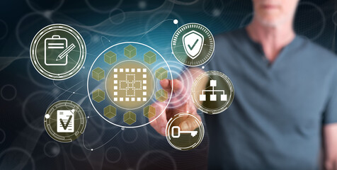 Fototapeta premium Man touching a smart contract concept