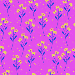 Fototapeta na wymiar Seamless pattern. Stylized flowers and leaves on pink background.
