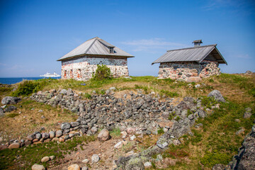 stone houses on zayachy island on Solovki arkhangelsk region white Sea russia