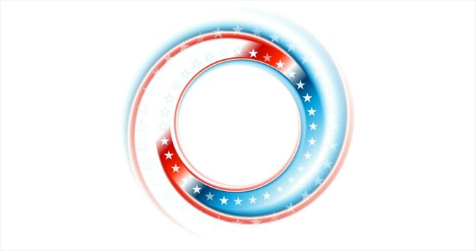 Circle with USA flag colors and stars abstract american motion background. Seamless looping. Video animation 4K 4096x2160