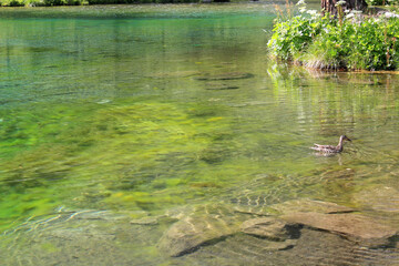 Summer alpine landscape on the Blue Lake (Lago Blu) near Breuil-Cervinia, Aosta Valley, northern Italy