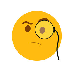 A yellow face with furrowed eyebrows wearing a monocle emoji vector