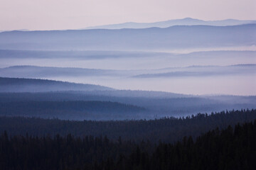 Fototapeta na wymiar Smoky morning from viewpoint of Blue Ridge PKW, US