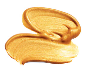 Golden paint smudges isolated on white background