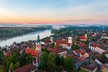 Fototapeta na wymiar Amazing aerial cityscape about downtown of Szentendre, Hungary.