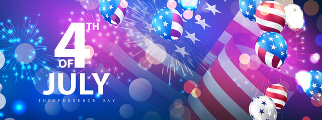 Happy 4th of July holiday banner. USA Independence Day Celebration background.