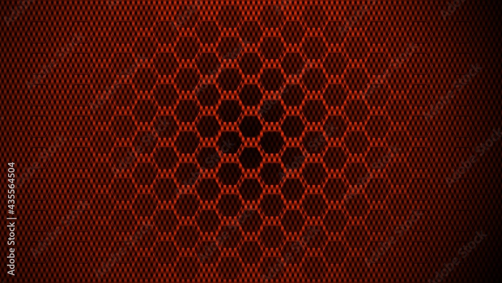 Aufkleber grid structure of black honeycomb elements in gradient pattern on red background in carbon design - 