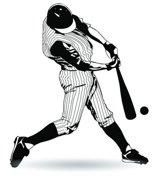 Black and white image of a baseball player hitting the ball vector illustration