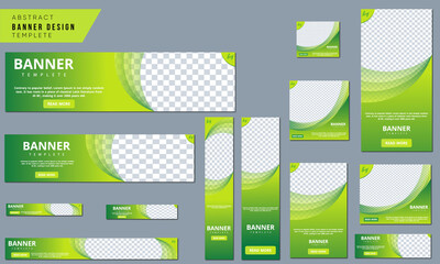 Abstract banner design web template Set, Horizontal header web banner. Modern Gradient Green cover header background for website design, Social Media Cover ads banner