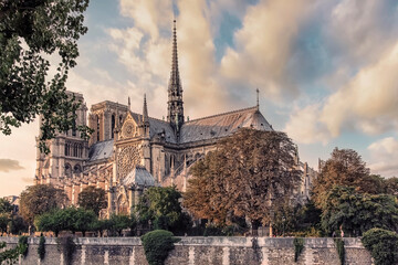 Fototapeta na wymiar Cathedral Notre-Dame in Paris at sunset