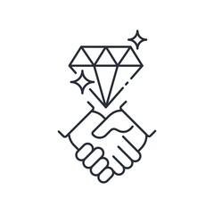 Mutual values. Cooperation platform. Vector linear icon isolated on white background.