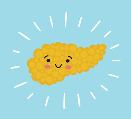 Pancreas kawaii healthy character with smile. Drawing of a healthy pancreas. Isolated vector illustration on white background.