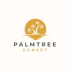 Palm Tree with Sunset background Logo Template. Vector Illustration