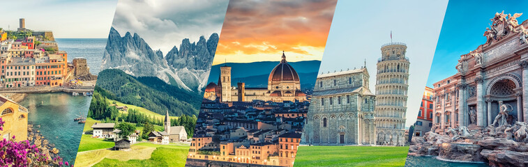 Italy famous landmarks collage - obrazy, fototapety, plakaty