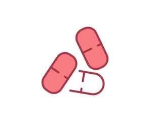 Pills flat icon. Thin line signs for design logo, visit card, etc. Single high-quality outline symbol for web design or mobile app. Medical outline pictogram.