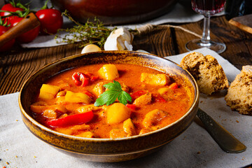 rustic Hungarian goulash soup with paprika