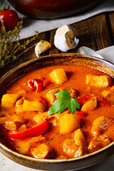 rustic Hungarian goulash soup with paprika