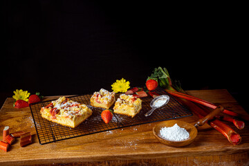 Strawberry rhubarb cake with sprinkles