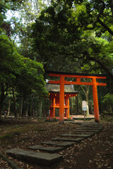 Nara, Japan, May 13, 2021, an old, small shrine in the forest.