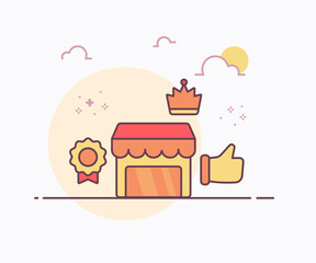 premium store concept store badge crown hand like icon with soft color solid line style