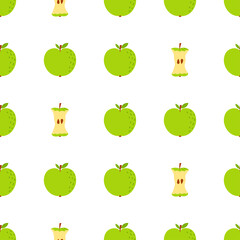 seamless pattern with cartoon green apples on white