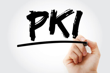 PKI - Public Key Infrastructure acronym with marker, technology concept background