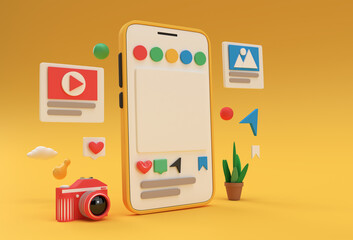 Creative 3D Render Mobile Mockup social media web development banner, marketing material, presentation, online advertising.