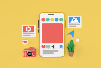 Creative 3D Render Mobile Mockup social media web development banner, marketing material, presentation, online advertising.