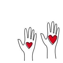 human hands holding heart, charity concept, help and compassion, love symbol, simple flat vector illustration