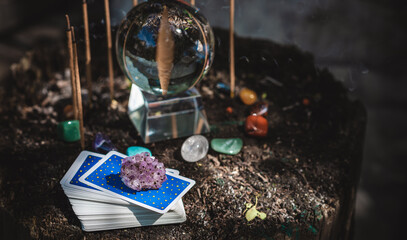 Pagan Nature power, fortune-telling objects. The concept of divination, wicca and esoterica 