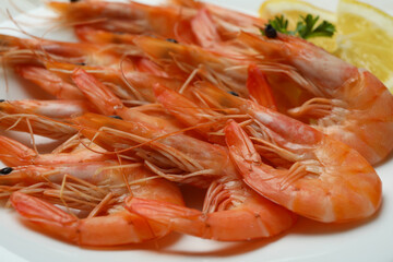 Tasty cooked shrimps, close up and selective focus
